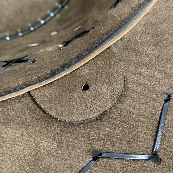 Embossed Leaf Pattern Cutout Design Western Cowboy Hat Dark Brown Vegan Leather - Picture 7 of 7